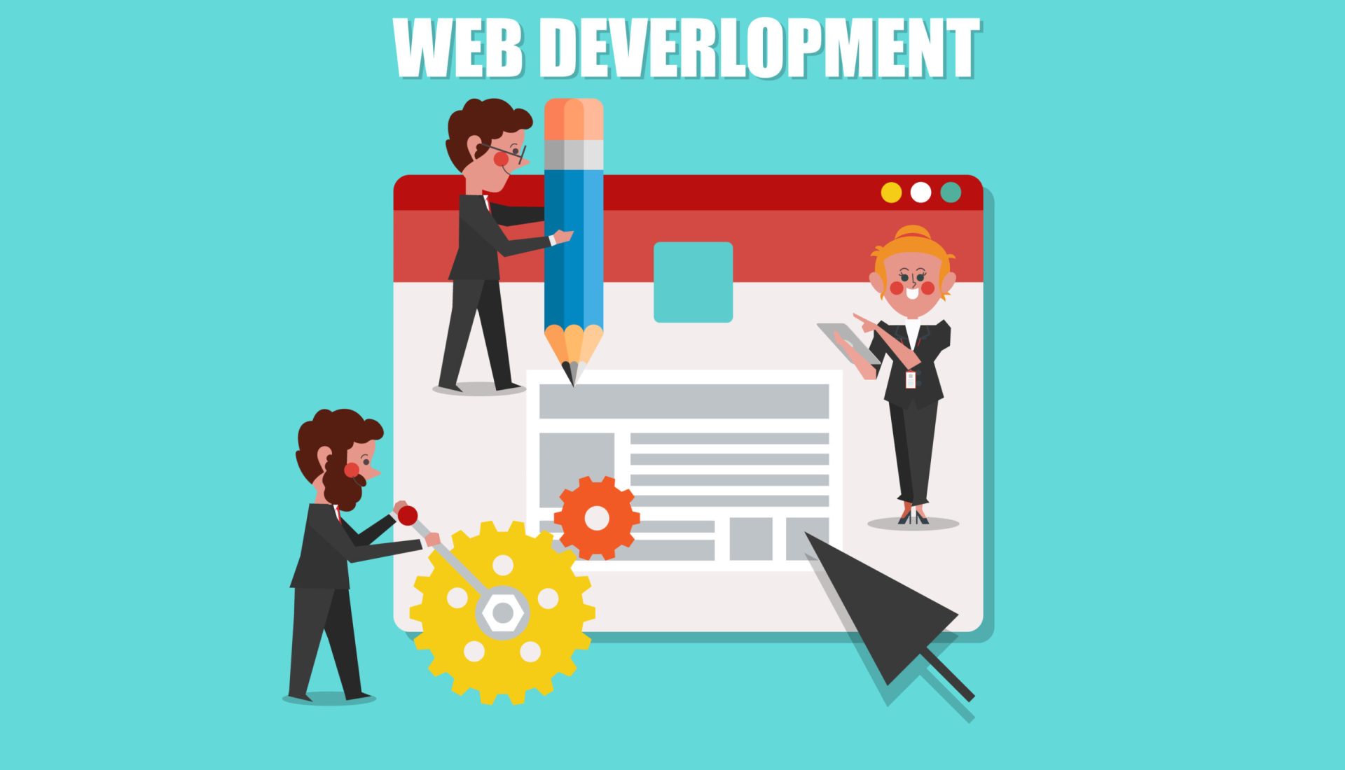 Web Development, SEO Concept Design Cartoon Character flat style